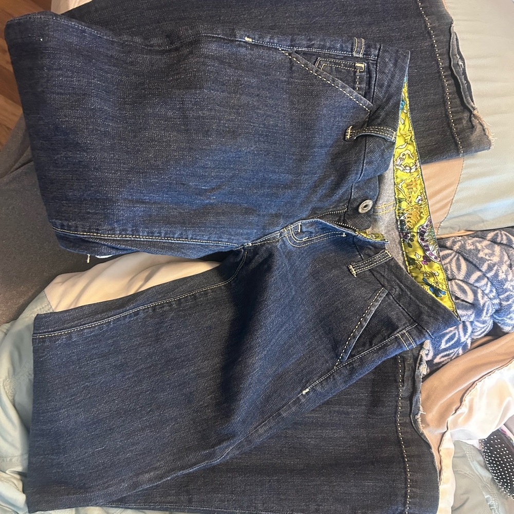 Miss Me Dark Blue Flare Jeans with Yellow Printed Waistband